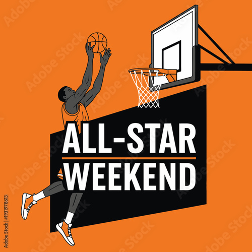 Dynamic Basketball Player Executing Slam Dunk During All-Star Weekend Competition Depiction
