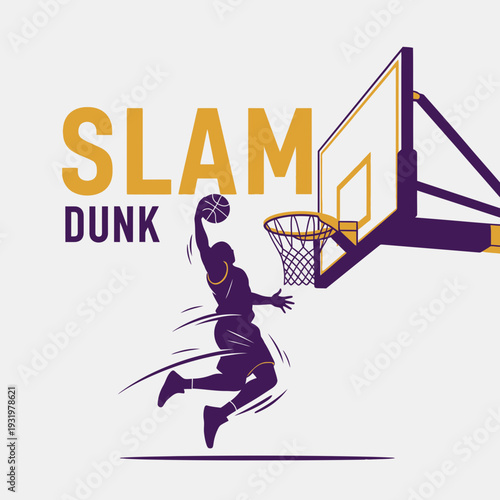 Dynamic Basketball Silhouette Performing a Spectacular Slam Dunk Over the Basket Display