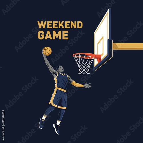 Dynamic Basketball Player Executing Slam Dunk, Capturing Energy and Competitive Spirit Perfectly