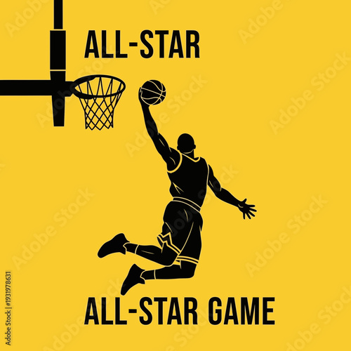 Dynamic Basketball Player Executing Slam Dunk, Iconic Silhouette Depicting All-Star Game Action