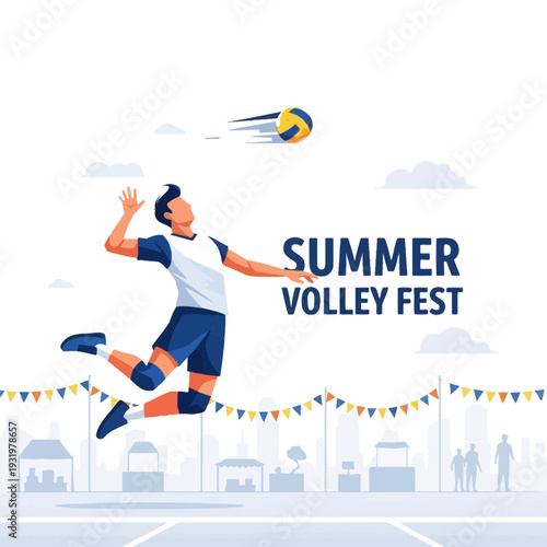 Dynamic Beach Volleyball Action Depicting Energetic Summer Volley Fest Event and Sporting Activities