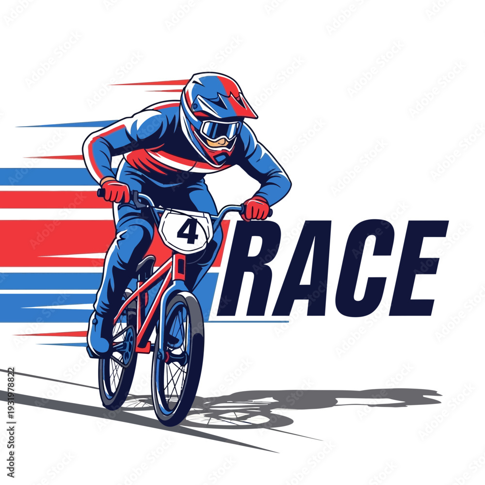 Naklejka premium Dynamic Bmx Racer In Action Against Speed Lines With Race Typography Design