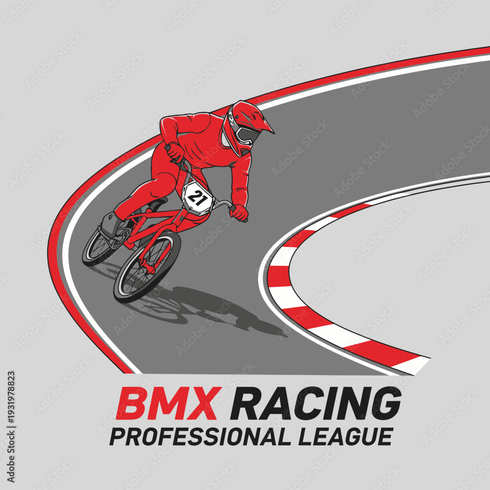 Naklejka premium Dynamic BMX Racer Navigating A Curve On A Professional Racing Circuit With Speed And Grace