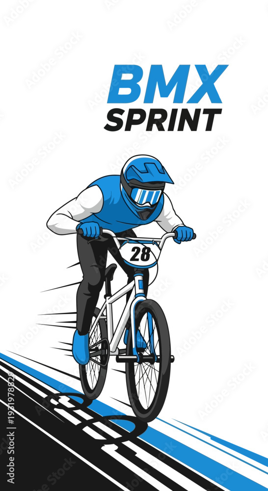 Fototapeta premium Dynamic BMX Rider Accelerating Down the Track, Racing With Speed and Agility