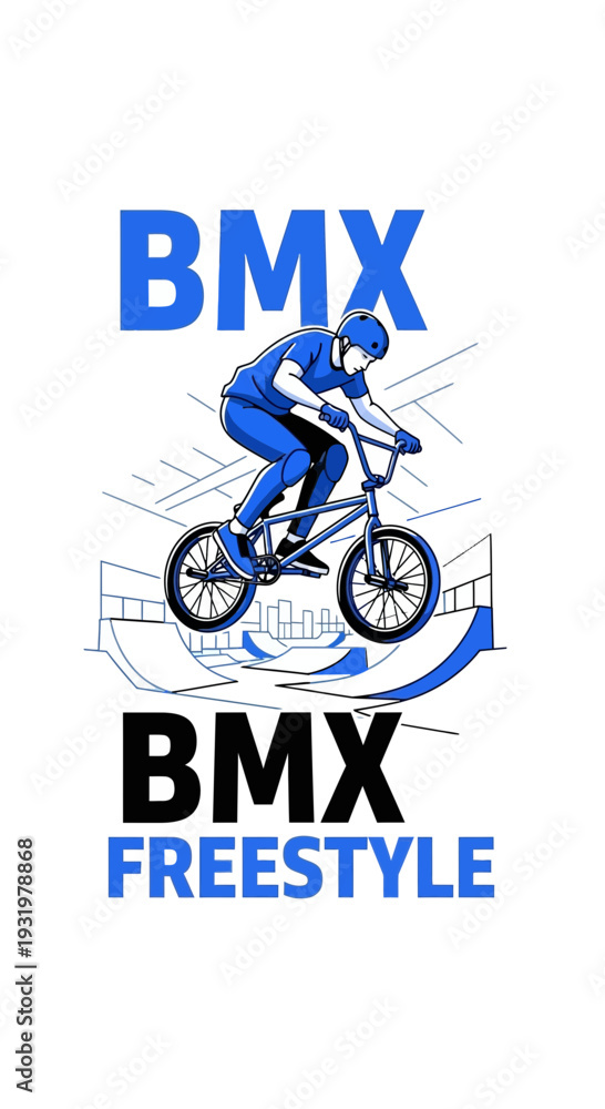 Fototapeta premium Dynamic BMX Rider Performing Freestyle Stunt on a Ramp, Representing Extreme Sports