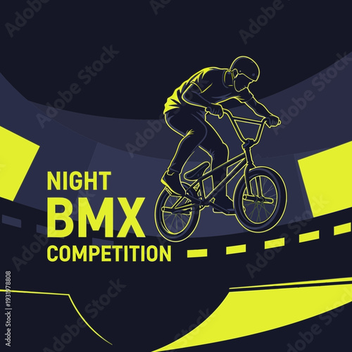 Dynamic BMX Rider Performing Stunts During A Thrilling Nighttime Competition Event
