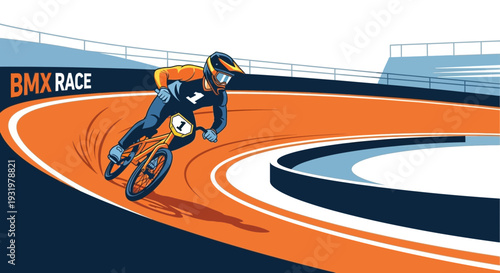 Dynamic BMX Racer Racing on The Track Depicted in Illustration Style and Vibrant Colors
