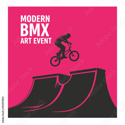Dynamic BMX Silhouette Soars Over Ramps, Showcasing Artistic Movement and Urban Flair