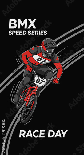 Dynamic BMX Rider Executes Acrobatic Maneuvers During High-Speed Race Day Event