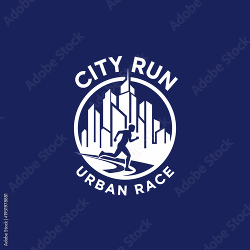 Dynamic City Run Emblem: Urban Race Logo Depicting Speed and Modernity in Vibrant Design