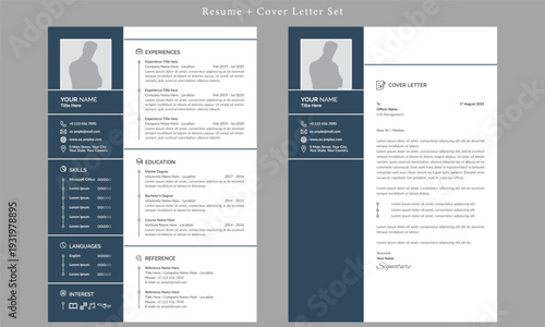 Professional Resume And Cover Letter Template Set With Navy Sidebar Clean Layout