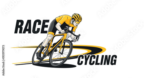 Dynamic Cyclist Racing on a Yellow Bike, Showcasing Speed and Competitive Sport