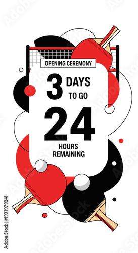 Dynamic Digital Illustration Announcing a Table Tennis Event with Countdown Details and Visual Flair