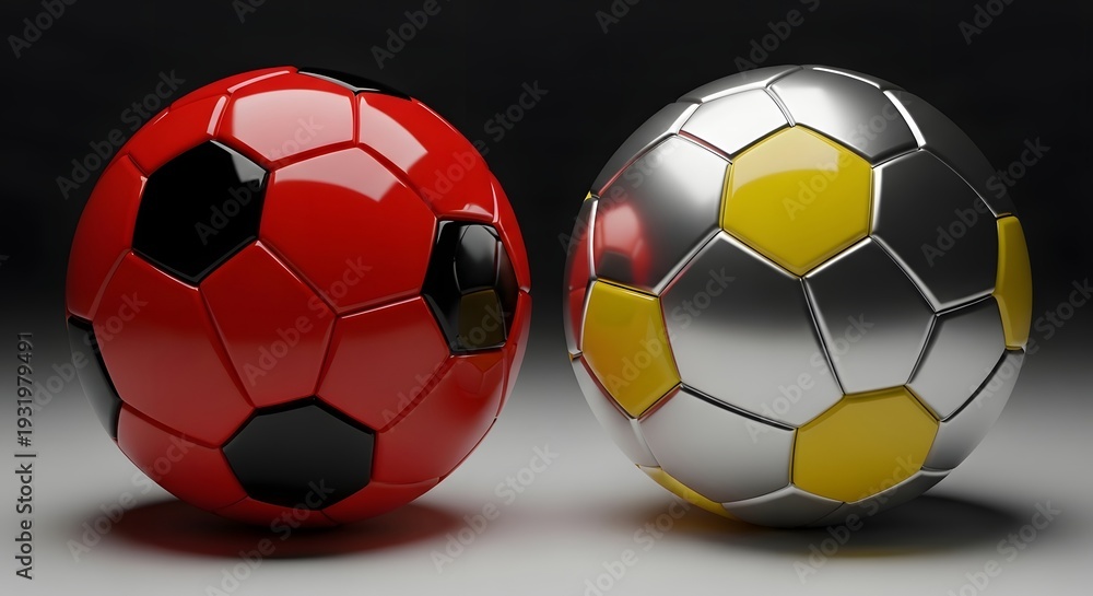 Fototapeta premium Shiny soccer ball easter eggs in red and silver