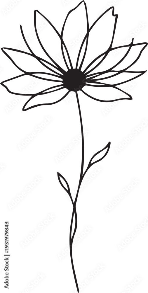 Obraz premium Delicate Thin Petal Flower Silhouettes on Wiry Stem Flat Vector