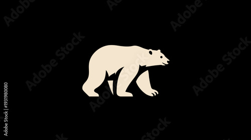 Simplified illustration depicts a light-colored bear walking against a black backdrop