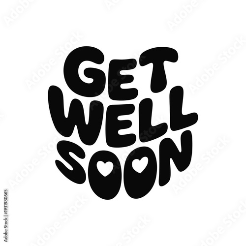 Get Well Soon bubble text greeting emblem.