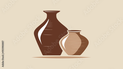 Illustration of two pottery vessels in shades of brown against a neutral beige background