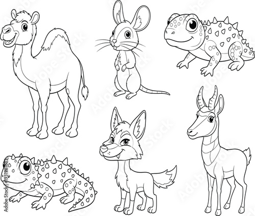 A collection of six hand drawn animal sketches