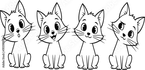 Four cartoon kittens with expressive faces