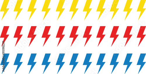 Lightning bolt vector illustration, colorful energy icons, yellow red blue electricity artwork, power symbol design, storm thunder silhouette - flat vector illustration