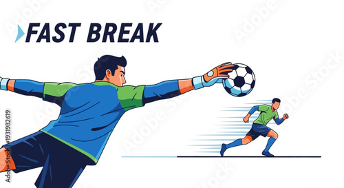 Dynamic Football Action Depicting Goalkeeper's Save During Intense Fast Break Scenario