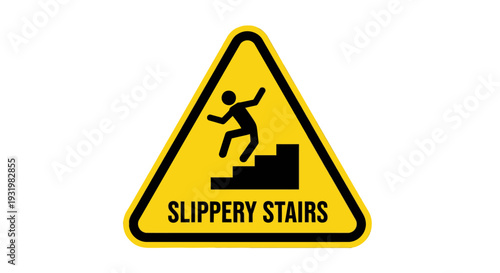 Warning sign indicating slippery stairs with a person falling.