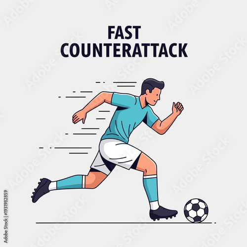 Dynamic Football Player Sprinting Towards Goal During Fast-Paced Counterattack Action