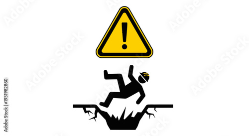 Person falling into a pit with warning sign.