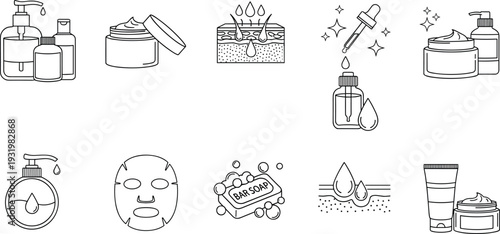 Beauty cosmetic icons set for skincare and makeup products
