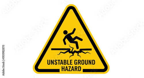 Warning sign for unstable ground hazard with falling person icon.