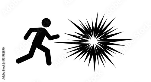 Person running away from explosion icon.