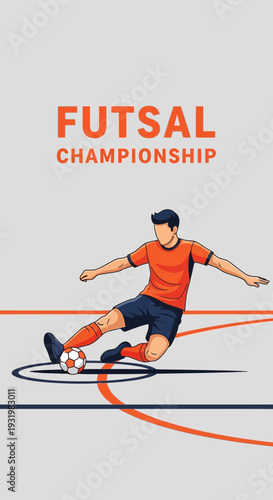 Dynamic Futsal Championship Illustration Featuring a Player Executing a Powerful Kick with Precision