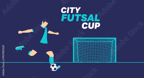 Dynamic Futsal Design Depicting Action For City Cup Sport Event Illustration