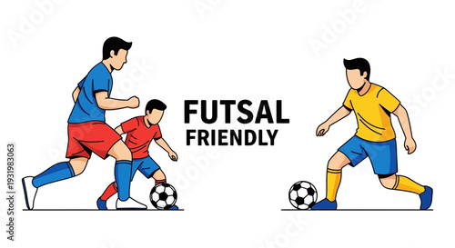 Dynamic Futsal Illustration Showcasing Footballers In Action, Playful and Energetic