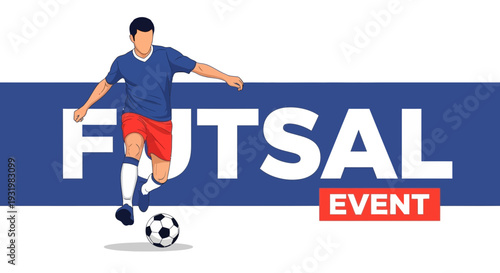 Dynamic Futsal Event Illustration Depicting Player in Action with Bold Typography Display