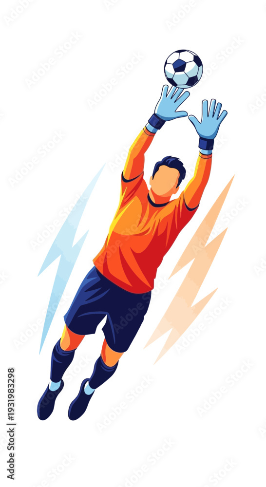 Obraz premium Dynamic Goalkeeper Soaring High to Defend Football with Skill and Intense Determination