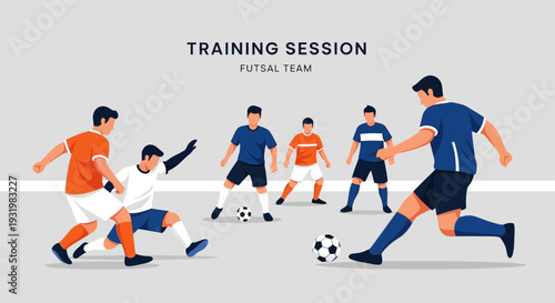 Dynamic Futsal Training Session: Athletes Practicing, Passing, and Kicking the Ball Skills