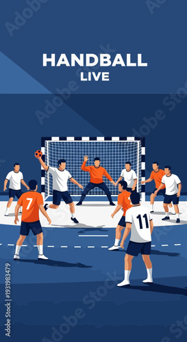 Dynamic Handball Game Illustration Capturing Live Action and Competitive Spirit in Vivid Color