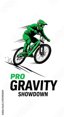 Dynamic Illustration of a Mountain Biker in Action for Pro Gravity Showdown Competition