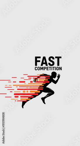 Dynamic Illustration of a Sprinter in Motion with Abstract Speed Trails and Competition