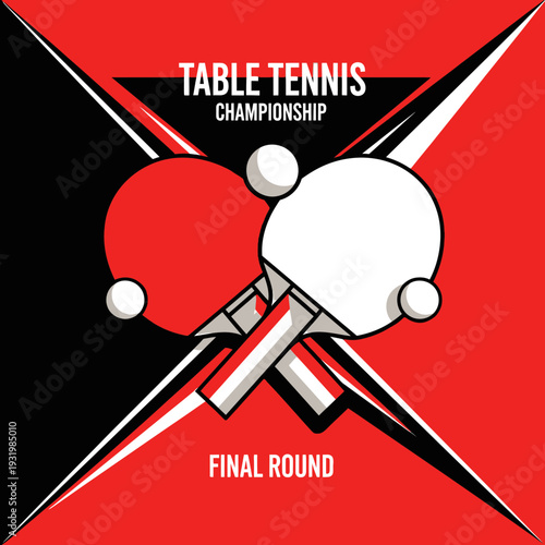 Dynamic Illustration of a Table Tennis Championship Final Featuring Rackets and Ping Pong Balls