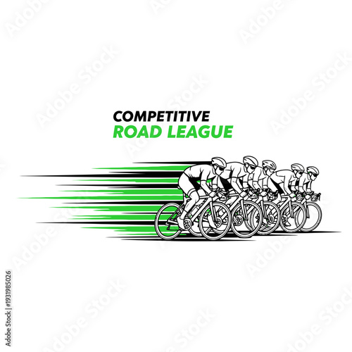 Dynamic Illustration of Competitive Cycling Road League Depicting Speed and Teamwork Concept