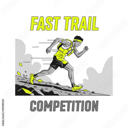 Dynamic Illustration of a Trail Runner in a Fast-Paced Competition, Achieving Victory