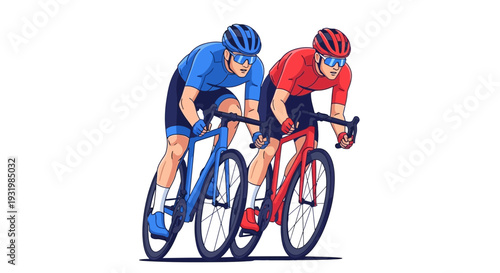 Dynamic Illustration of Competitive Cycling: Two Athletes in Intense Road Race Action