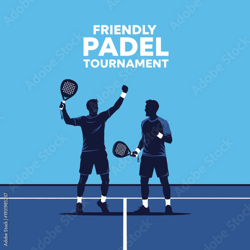 Dynamic Illustration of Friendly Padel Tournament Featuring Two Joyful Competitors Celebrating