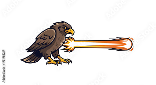 Stylized illustration of an eagle emitting energy. The bird is brown with a yellow beak and feet