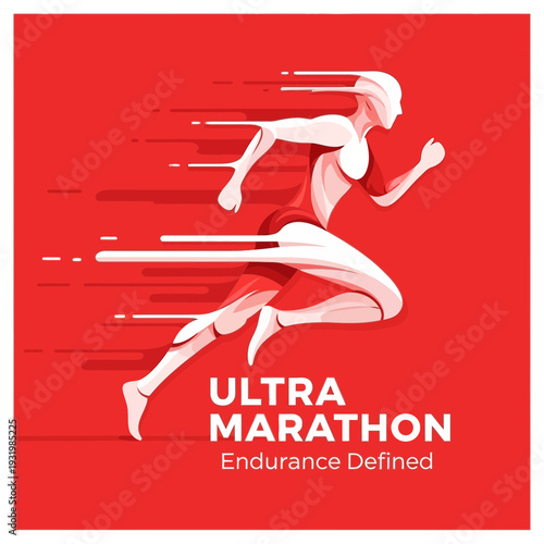 Dynamic Illustration Of Runner Embodied In Red, Showcasing Endurance And Speed, Sport, Concept