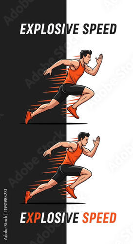 Dynamic Illustration of Runner in Action Capturing Intense Explosive Speed and Power Display