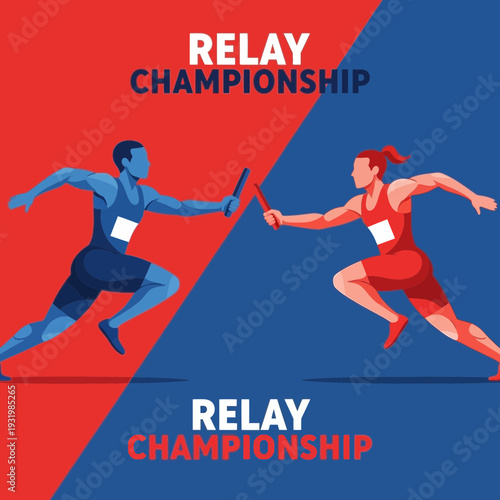 Dynamic Illustration of Relay Race Championship Competition with Athletes in Motion